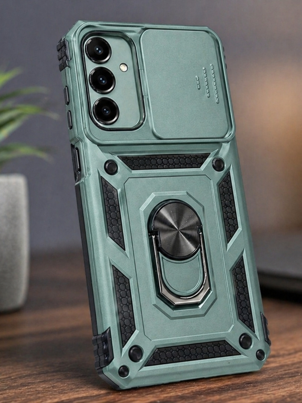 Rugged Phone Case w/ Camera Cover & Ring Stand Shockproof Heavy Duty (A15)